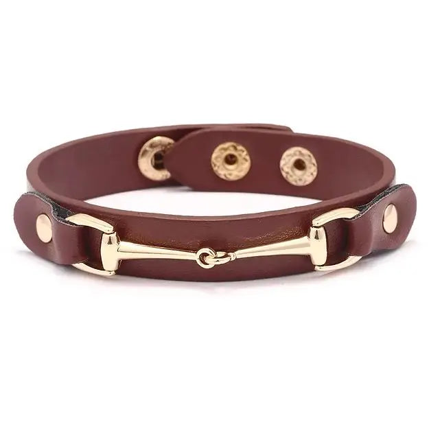 Vegan Leather Bracelet W/Gold Tone Snaffle Bit