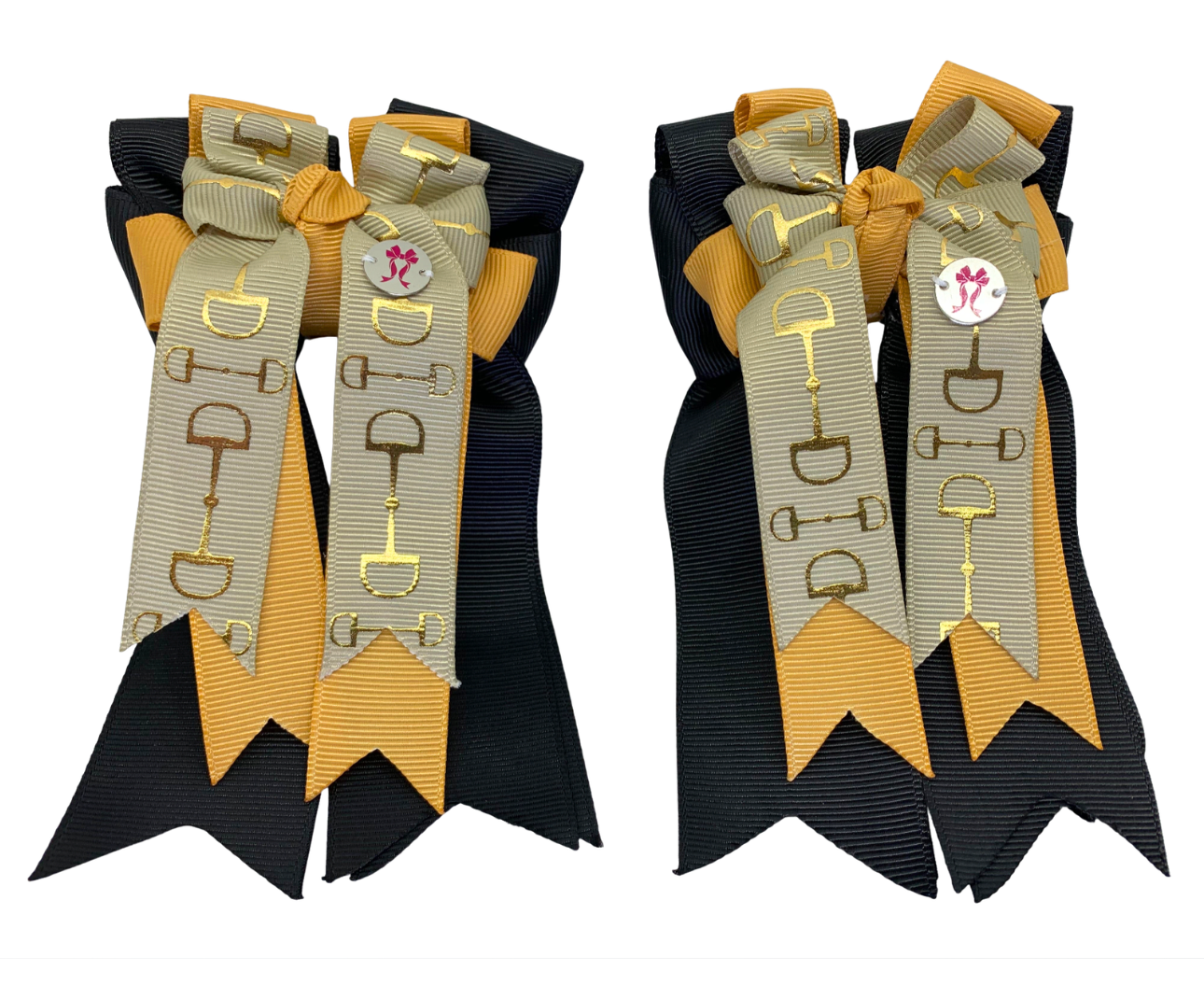 PonyTail Bows- Khaki/Gold/Black Bits