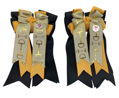 PonyTail Bows- Khaki/Gold/Black Bits