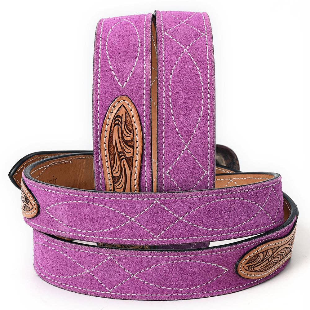 Hand Tooled Genuine American Suede Leather Belt Unisex