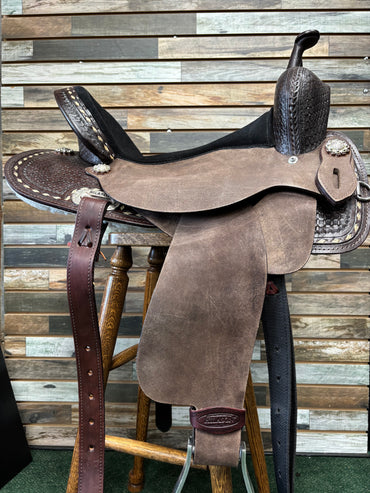 Western Horse Saddle Hilason 16" Flex Tree American Leather Barrel