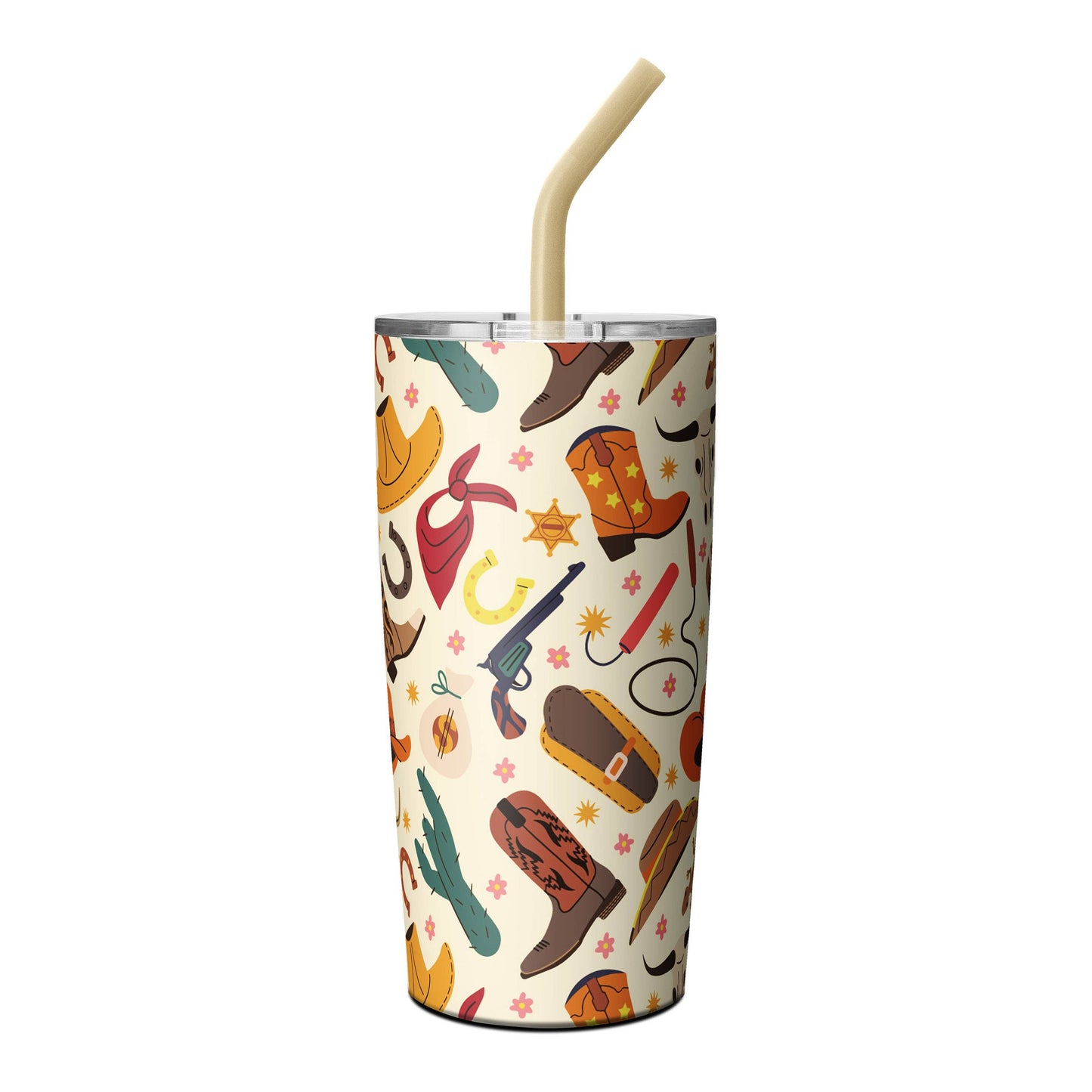Stylish Cowboy-Inspired 20oz Insulated Tumbler with Straw