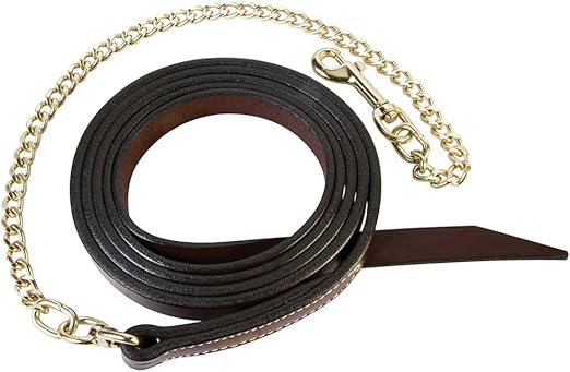 Leather Horse Lead With Brass Plated Chain