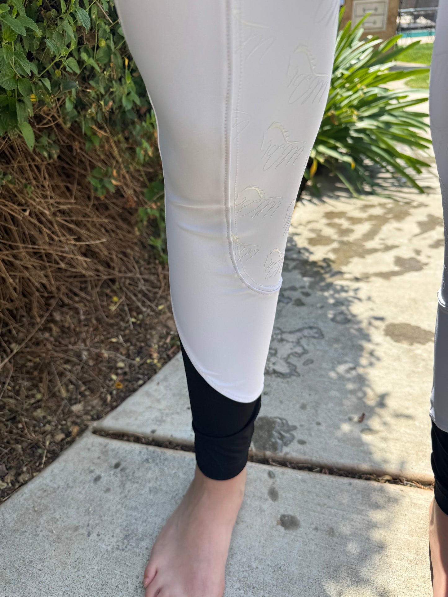 White Cm Equestrian Button Breeches CM logo on full bottomed