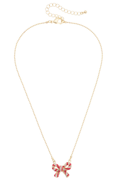 All Twisted Up Pave Bow Necklace in Red & White