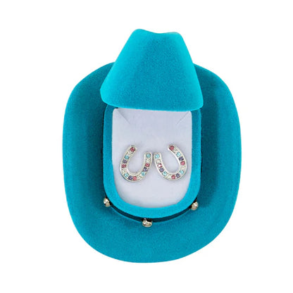 JPC - AWST Int'l Horseshoes Earrings w/Colorful Cowboy Hat Box