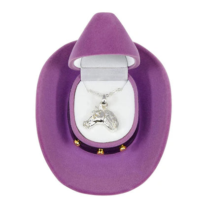 JPC - AWST Int'l Horse Head Earrings w/Purple Cowboy Hat Gift Box