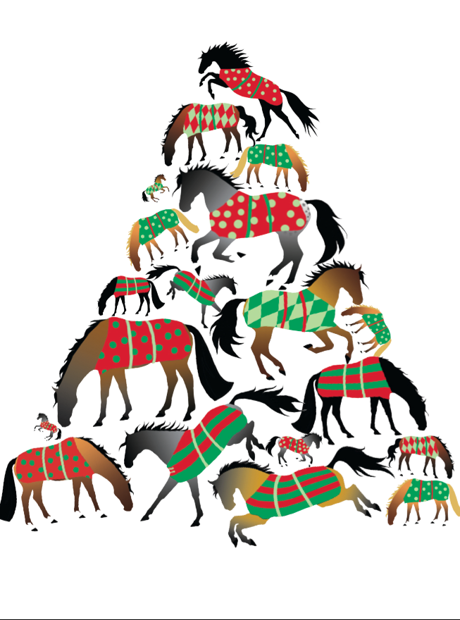 Horse Boxed Christmas Cards / Tree of Blankets / 8 Holiday