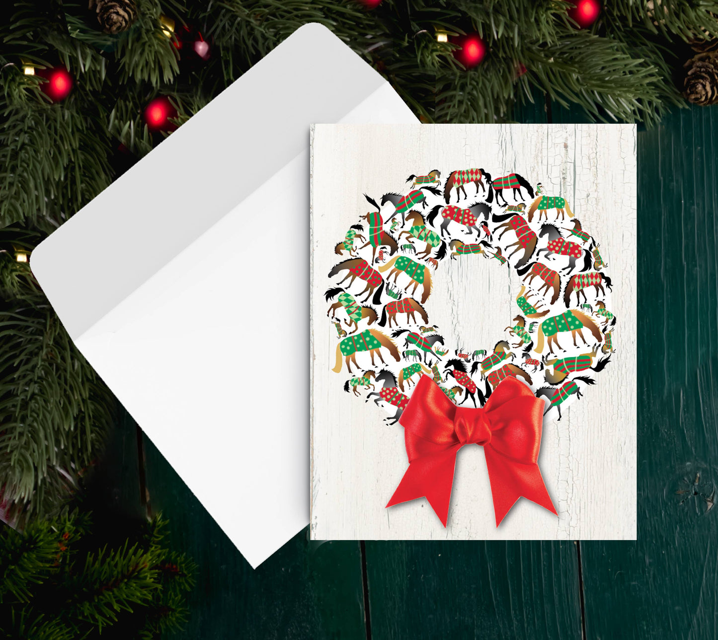 Horse Boxed Christmas Cards / Blankets Wreath / 8 Holiday