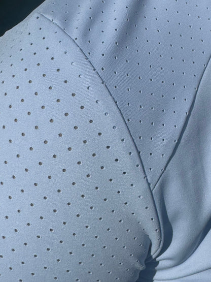 Baby Blue Equestrian Fancy cuff two tone long sleeve light Blue and white show shirt