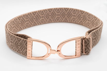 Taupe Tribal - 1.5" Rose Gold Stirrup Elastic Belt