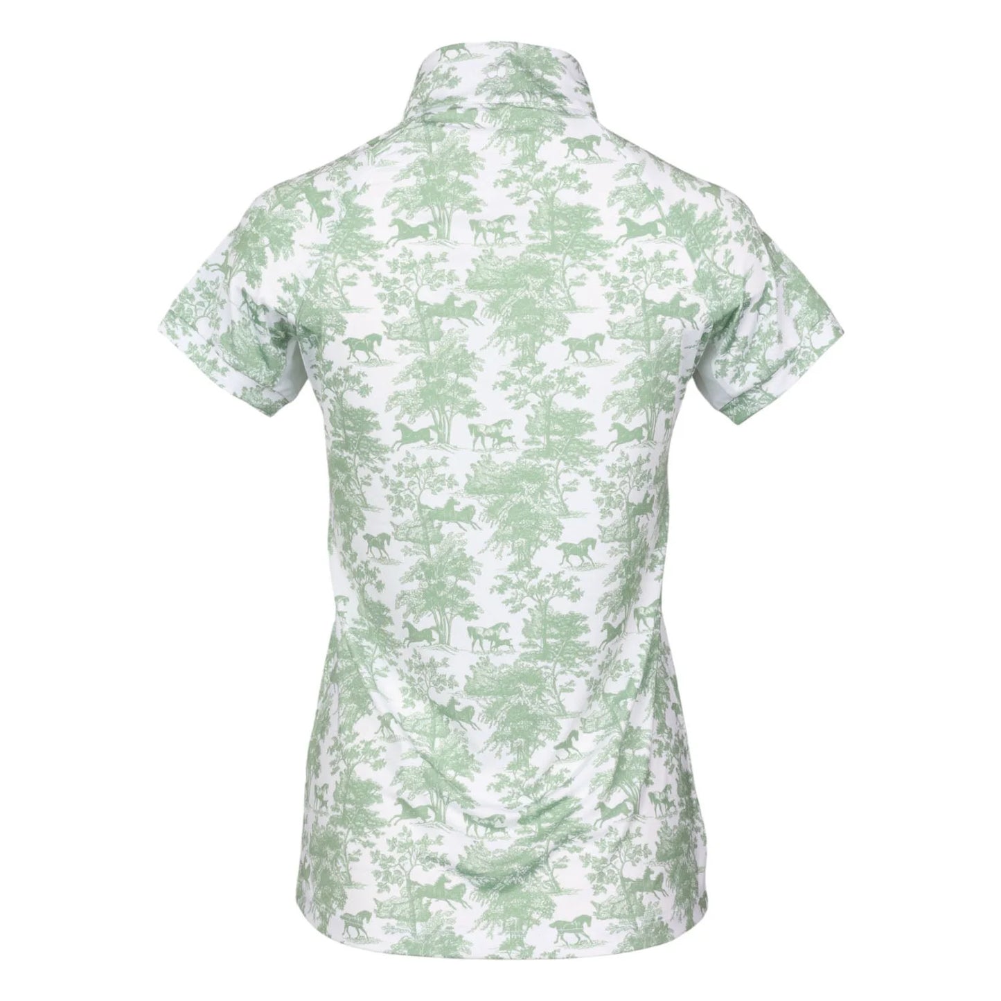 Dapplebay Equestrian Toile 1/4 Zip Light Riding Top - Short Sleeve-Green/White