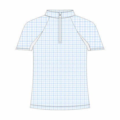 Dapplebay Kids Blue Gingham 1/4 Zip - Short Sleeve