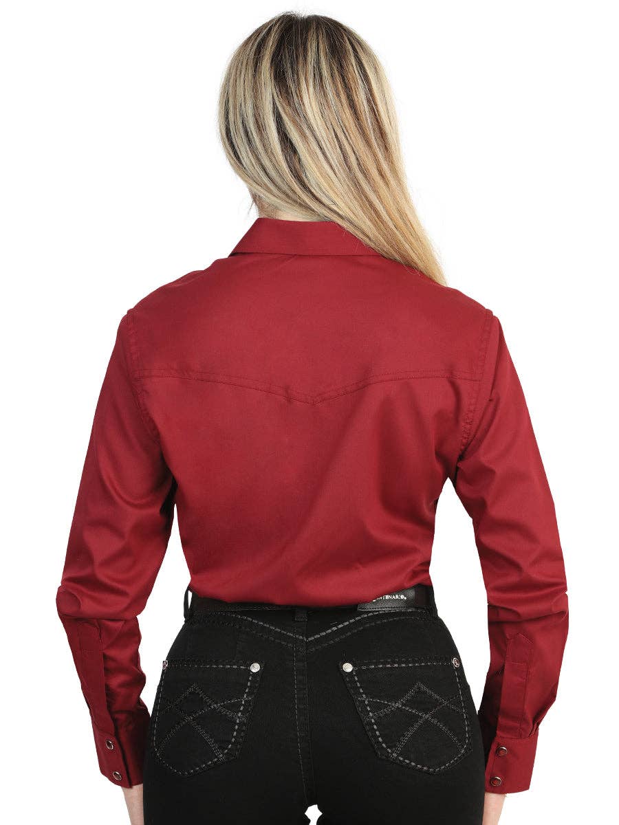 El General Women’s Long Sleeve Western Shirt - Burgundy Stretch