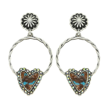 Western Turquoise Heart Open Circle Drop Earrings