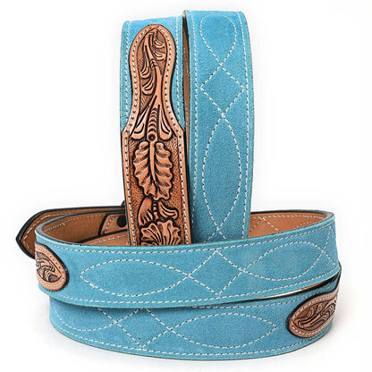 Hand Tooled Genuine American Suede Leather Belt Unisex