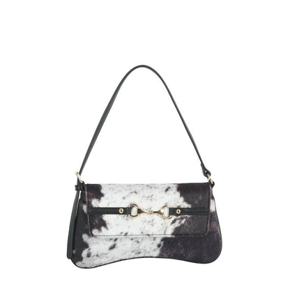 Cow Print Horsebit Flap Shoulder Bag