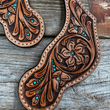 Floral and Teal Dot Tooled Spur Straps