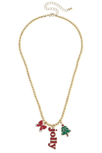 Holly Jolly Ball Bead Necklace in Shiny Gold