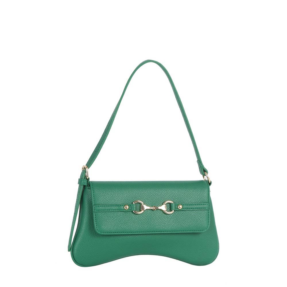 Horsebit Curved Baguette Shoulder Bag