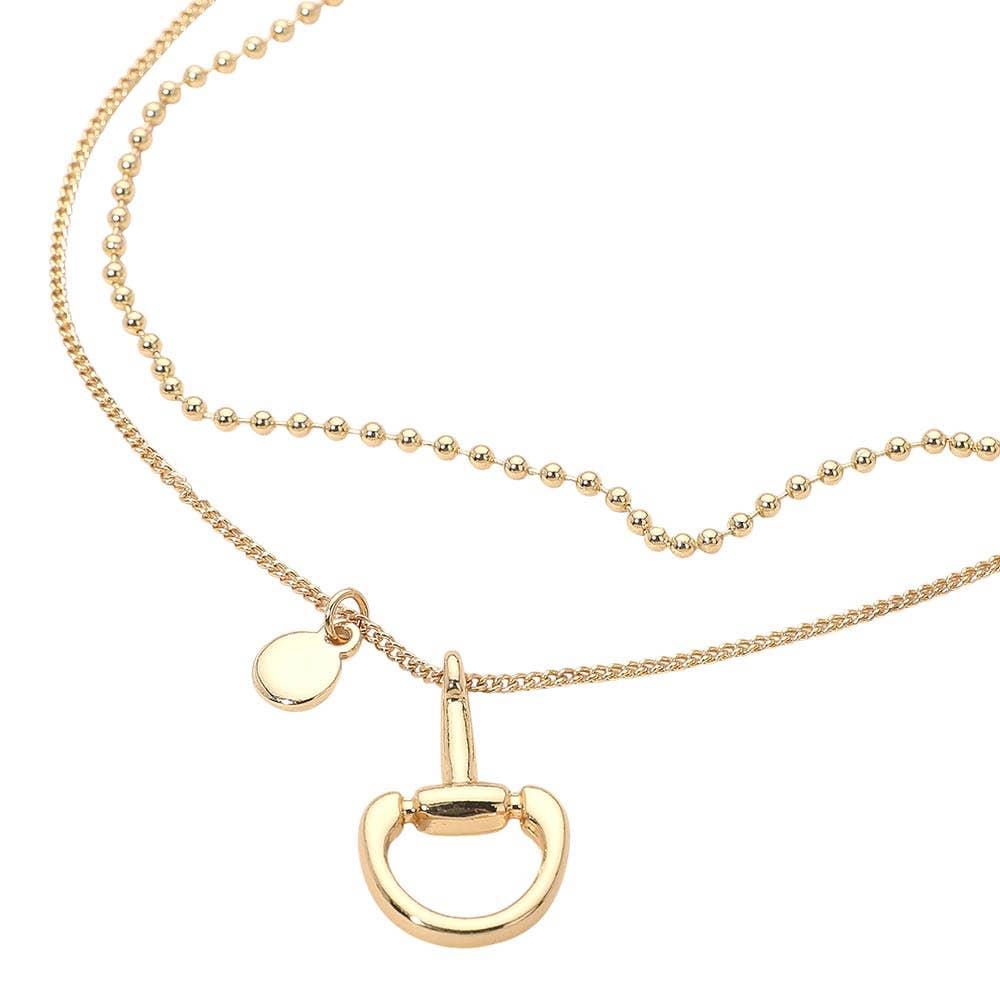 Polished Horsebit Disc Charm Beaded Chain Layered Necklace