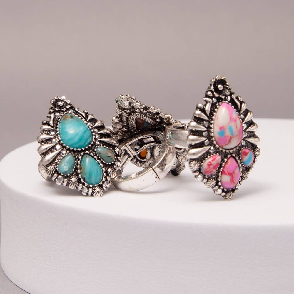 Western Multicolor Teardrop Turquoise Stretch Ring