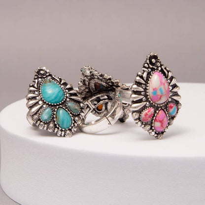 Western Multicolor Teardrop Turquoise Stretch Ring