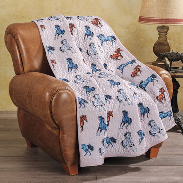 Running Horses Quilted Throw Blanket
