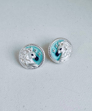 Arabian horse face Disk Earrings POST / Jewelry