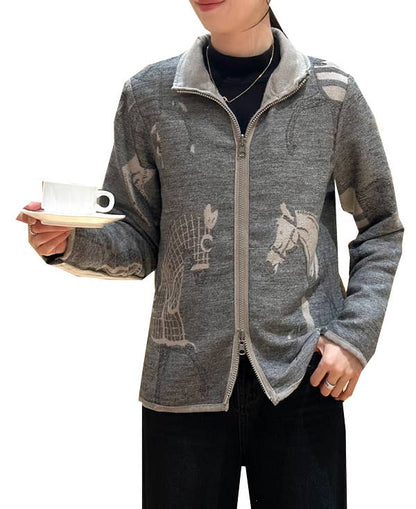 Equestrian Tan / Gray Trotter Reversible Zipper Sweater
