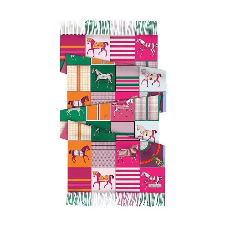 Awst Int'l Horses in Blankets Acrylic Cashmere Scarf-28" X 78"