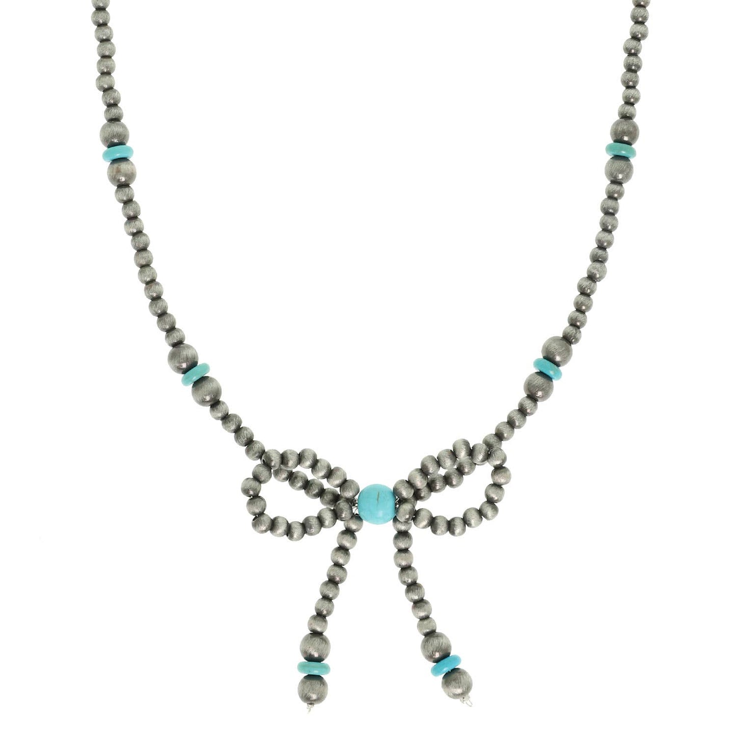 Western Marbled Pearl Bead Long Tail Bow Necklace