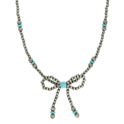 Western Marbled Pearl Bead Long Tail Bow Necklace