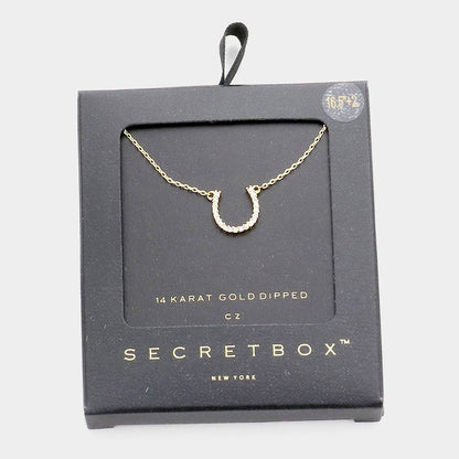 Secret Box_14K Gold Dipped CZ Horseshoe Pendant Necklace