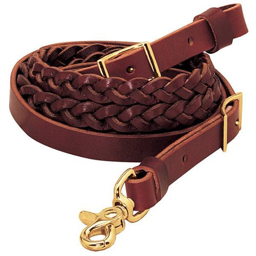 Weaver Burgundy Classic 3-Plait Roper Reins, 5/8"