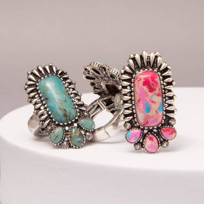 Western Multicolor Multi shape Turquoise Stretch Ring