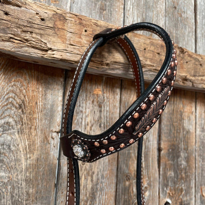 Dark Oil Floral Copper Headstall & Breastcollar Tack Set