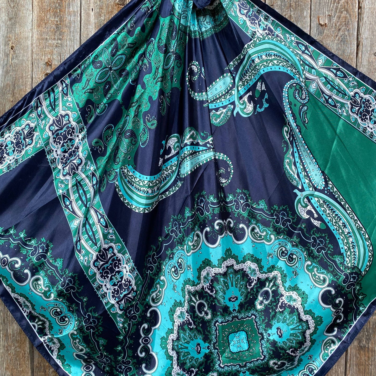 35X35"  Blue and Green Waves Wild Rag/Scarf WR3357