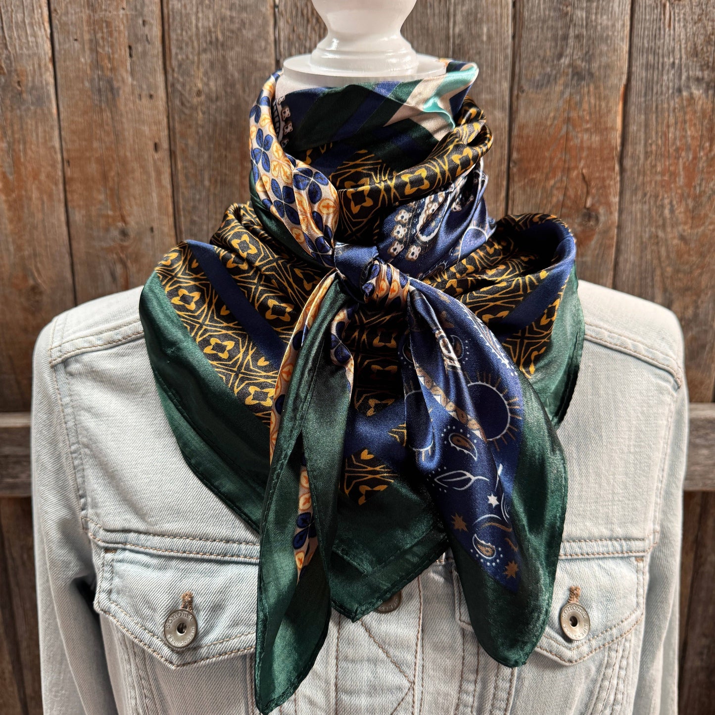 35X35" Green and Blue Multi Patterned Wild Rag / Scarf WR3461