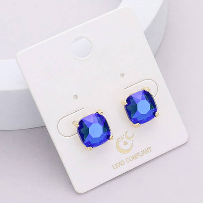 Cushion Square Stone Stud Evening Earrings