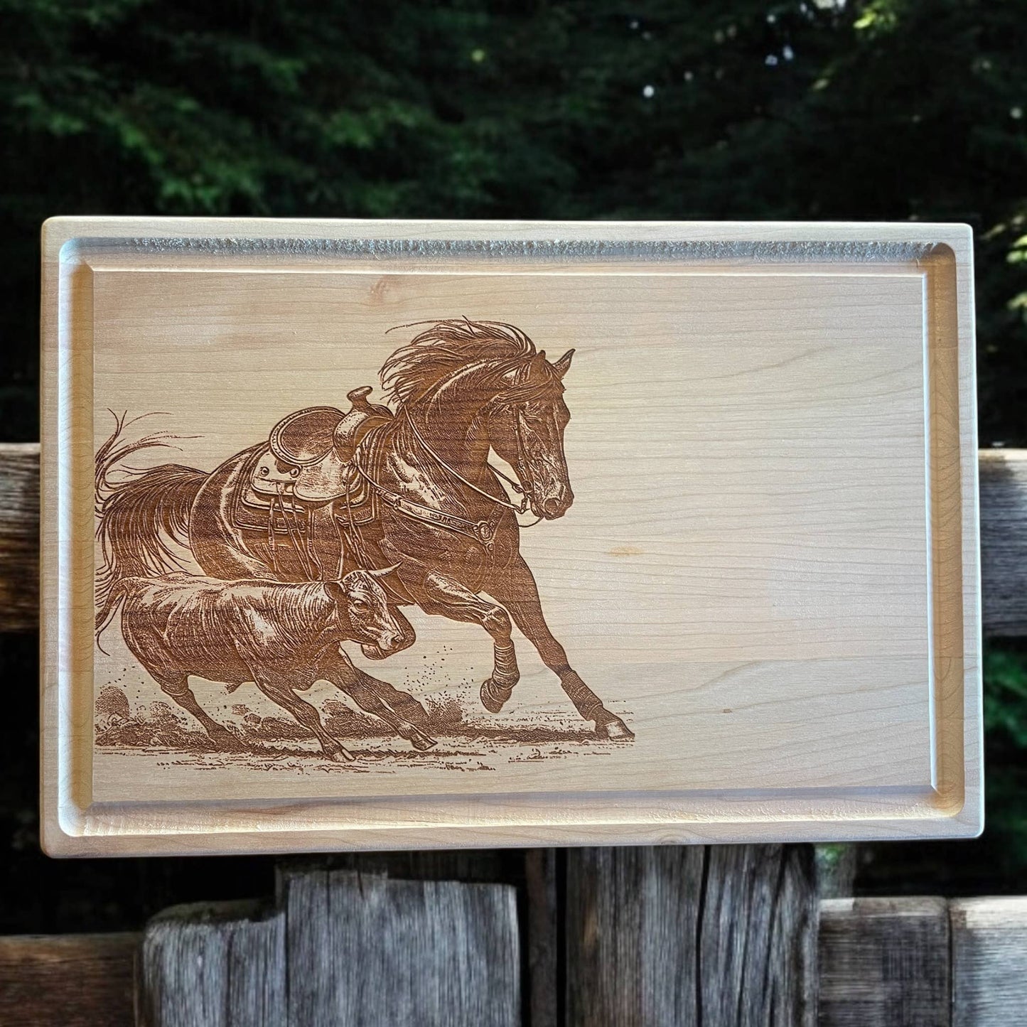 Cutting Horse Engraved Cherry Cutting Board