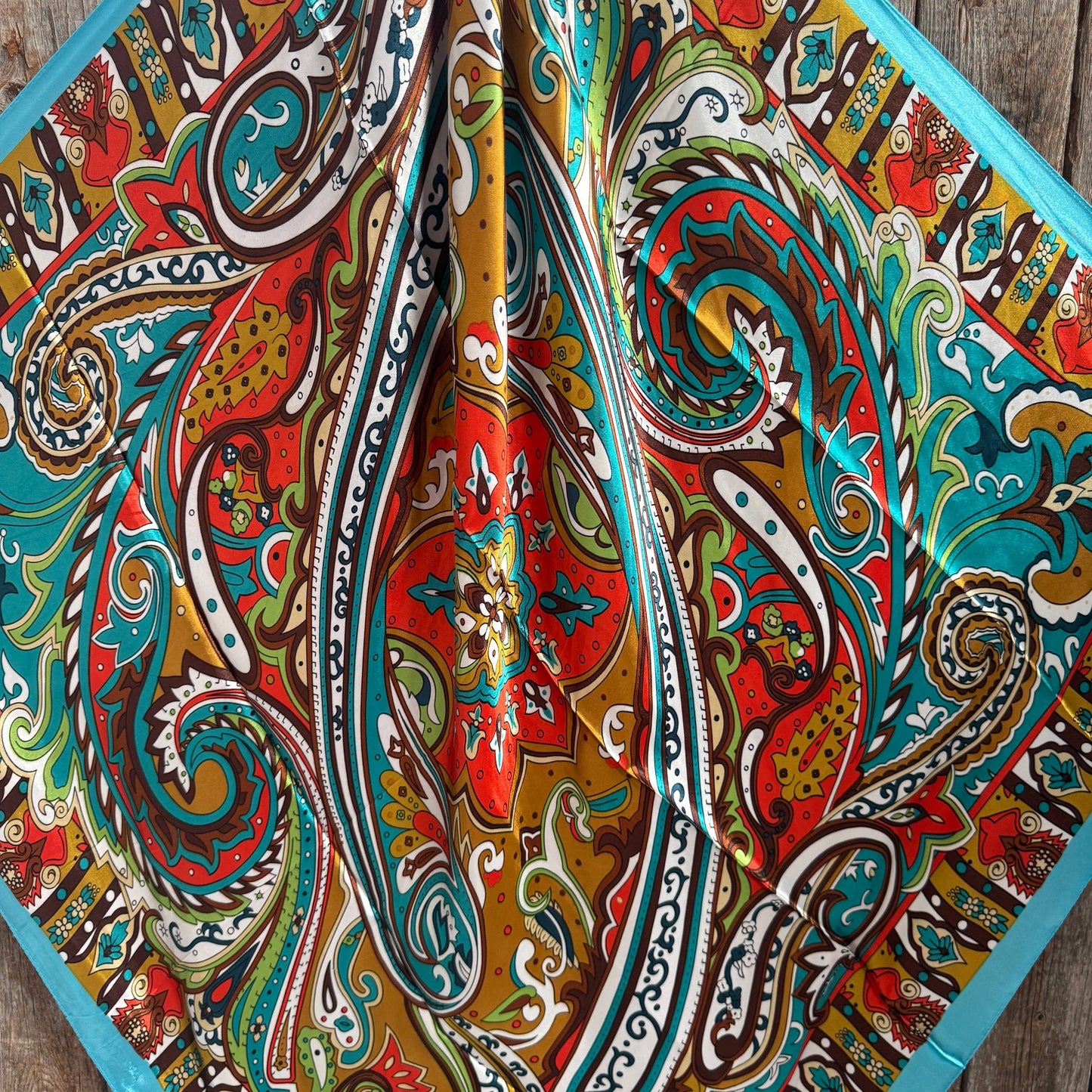 35X35"  Aqua and Teal Paisley Wild Rag / Scarf WR914