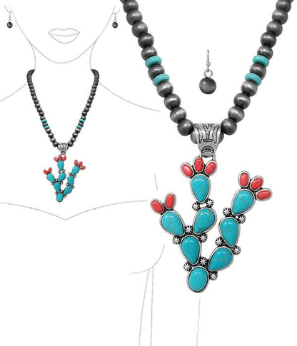 ( M510 )  NAVAJO PEARL AND CACTUS PENDANT NECKLACE SET
