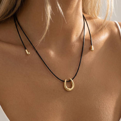 Open Horseshoe Pendant Cord Necklace