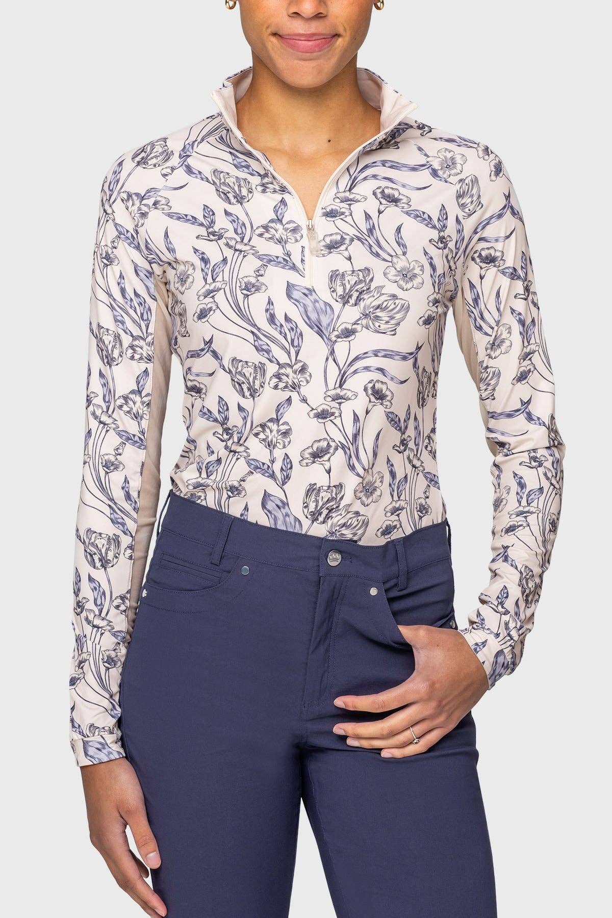 Periwinkle French Tulip Long Sleeve 1/4 Zip Sun Shirt