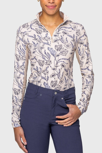Periwinkle French Tulip Long Sleeve 1/4 Zip Sun Shirt