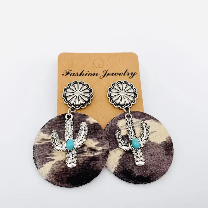 Western Style Cactus Animal Skin Double Charm Earrings