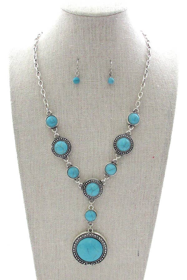 ( E227 )  WESTERN STYLE TURQUOISE LARIAT NECKLACE SET