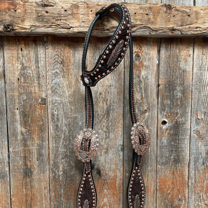 Dark Oil Floral Copper Headstall & Breastcollar Tack Set