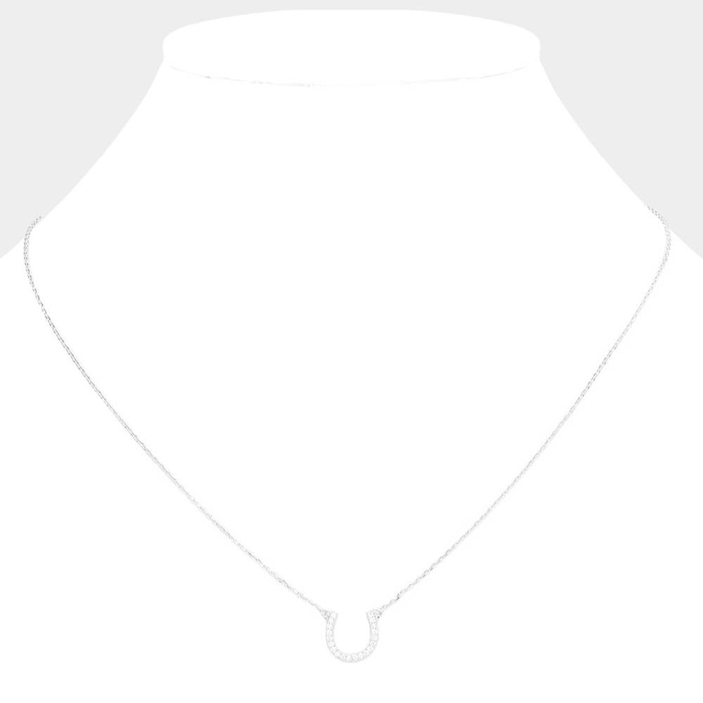 Secret Box_14K Gold Dipped CZ Horseshoe Pendant Necklace